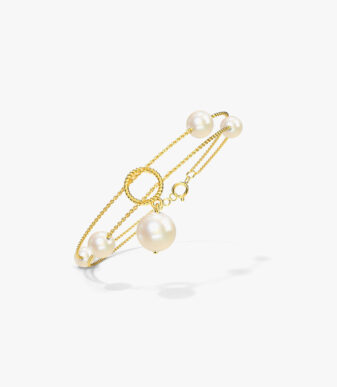 Double Crystal Pearl Ring Gold Plated Open Ring